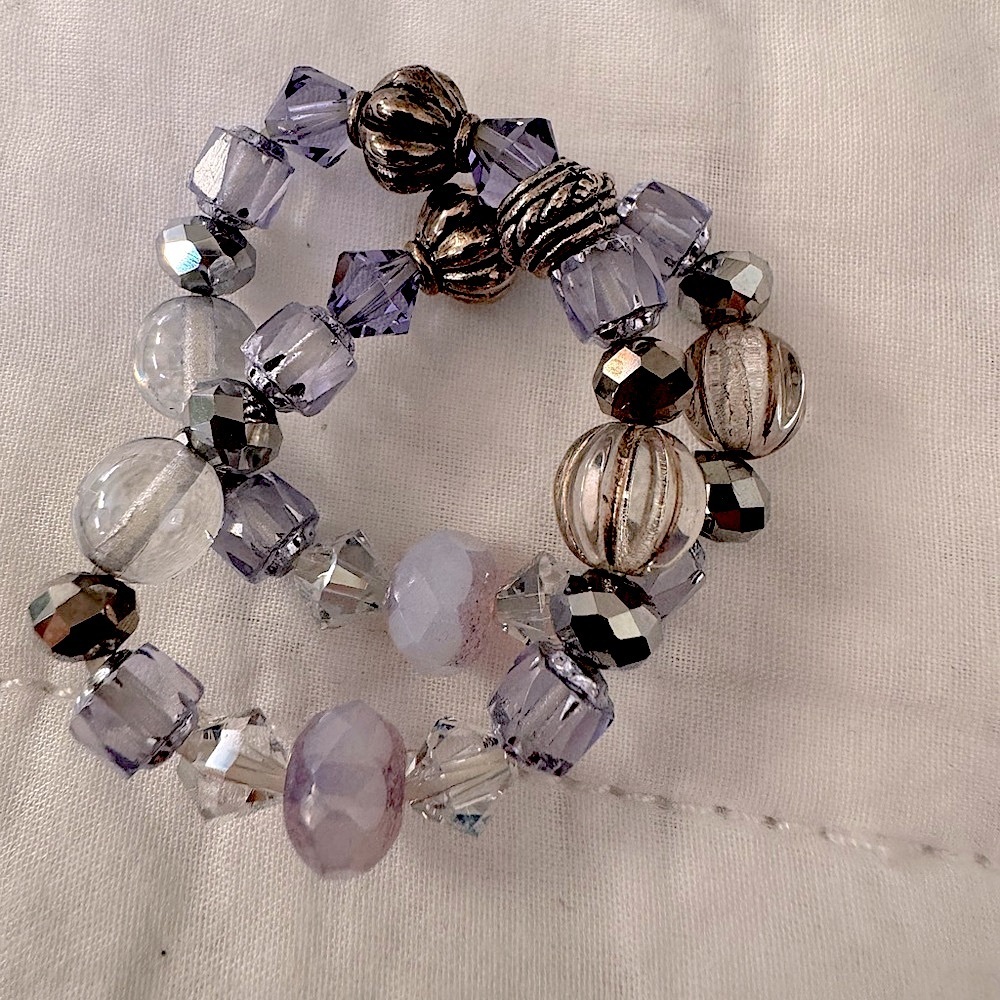 Silver and lilac, purple crystal elastic bracelet